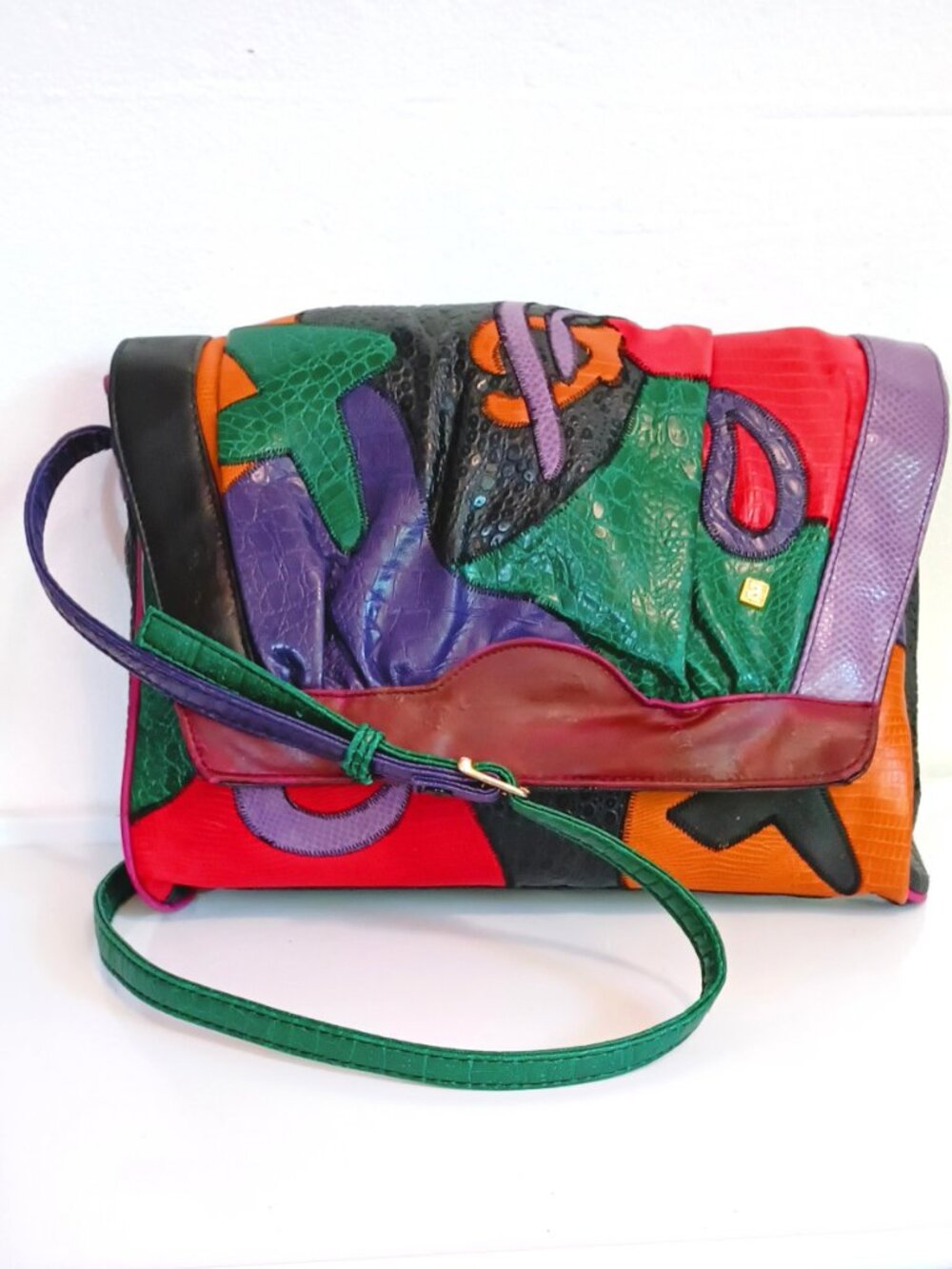 NAS Vintage Colorful Crossbody Bag Patchwork Reptile Boho Faux Leather Satchel
